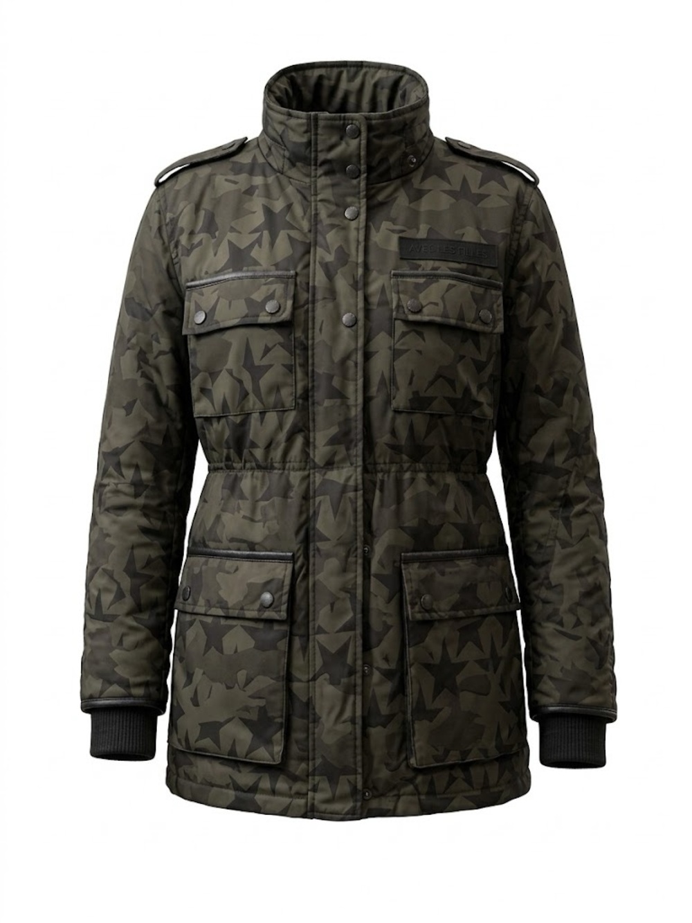 Avec Les Filles Olive Green and Black Star-Print Utility Jacket